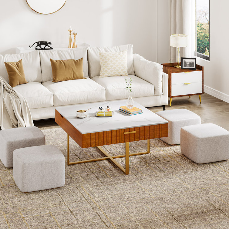 White coffee table discount with nesting stools